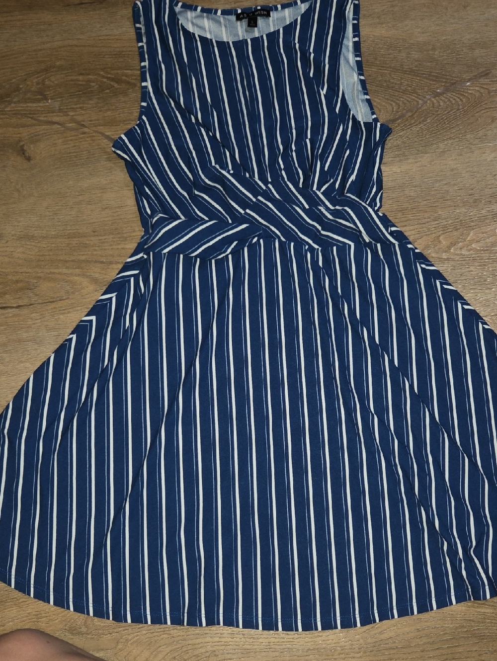 As U Wish Navy Blue and White Sleeveless Striped Mini Dress